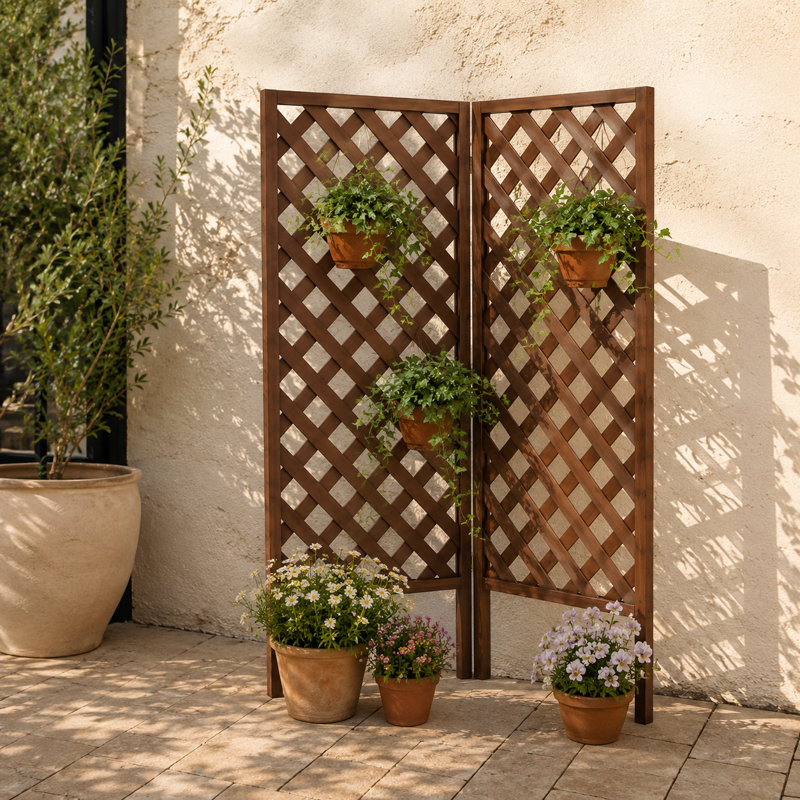 76"H 100% Cedar Wood Lattice Panel Trellis, Dark Brown