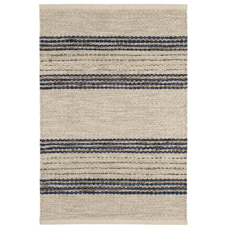 Cielo Cotton Striped Area Rug in Navy, Rectangle 5' x 8'