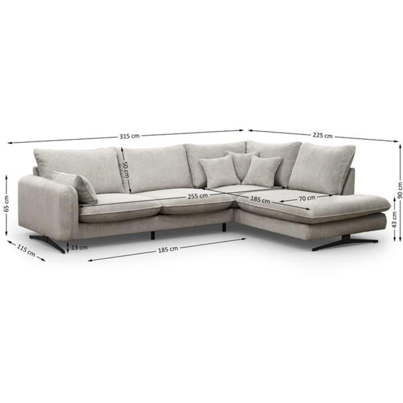 Casiyah 5 Seater Sofa & Chaise, Beige, Left Hand Facing
