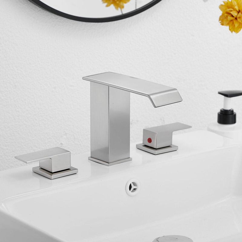Robinet de salle de bain à large entraxe avec bonde, Nickel brossé