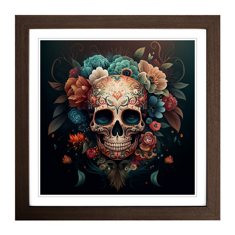 Sugar Skull Boho No.1 - Framed Print, Walnut