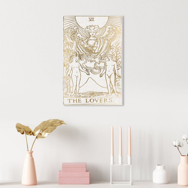 «The Lovers Tarot Luxe», reproduction d'art sur toile dorée moderne pour la chambre à coucher, Toile tendue