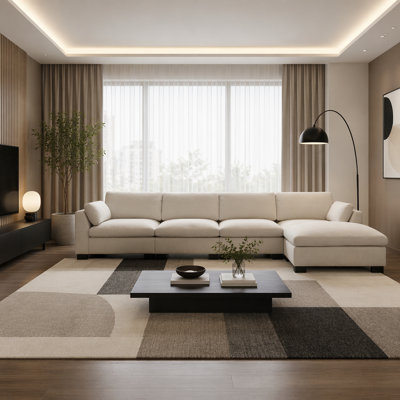 130" Modular L-Shaped Sectional Sofa with Folding Table, USB & Type-C Charging, Movable Ottoman, Chenille 5-Seat Couch with Side Storage Pockets