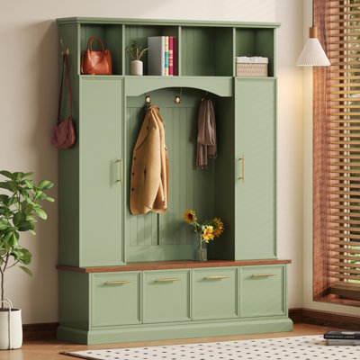 Hall Tree 59.03" Wide With Bench And Storage