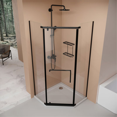 Porte de douche pivotante 36 * 36 * 72 ", avec verre trempé 1/4" (6MM), cabine de douche pivotante sans cadre pour porte de douche de salle de bain (NON INCLUS)
