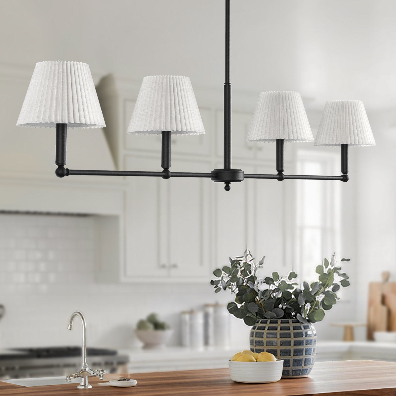 Costa Wrought Iron 4-Light Linear Chandelier, Matte Black