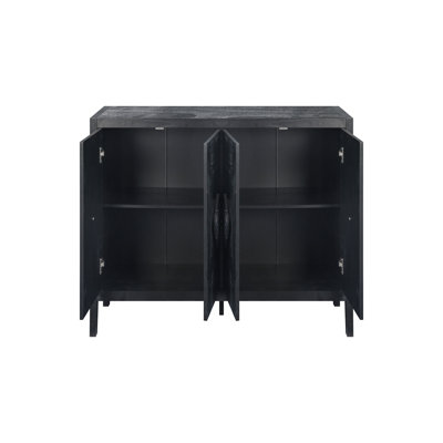 Armoire sculptée à quatre portes avec poignée de porte sculptée pour le salon - Noir antique + poignée fleur + MDF