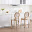 Chaises de bar rembourrées de style champêtre français de 26 po de hauteur, de 2, avec dossier, techniques de sculpture et de tréfilage, lin en coton doux, structure en bois massif, pour restaurant, beige avec rond naturel