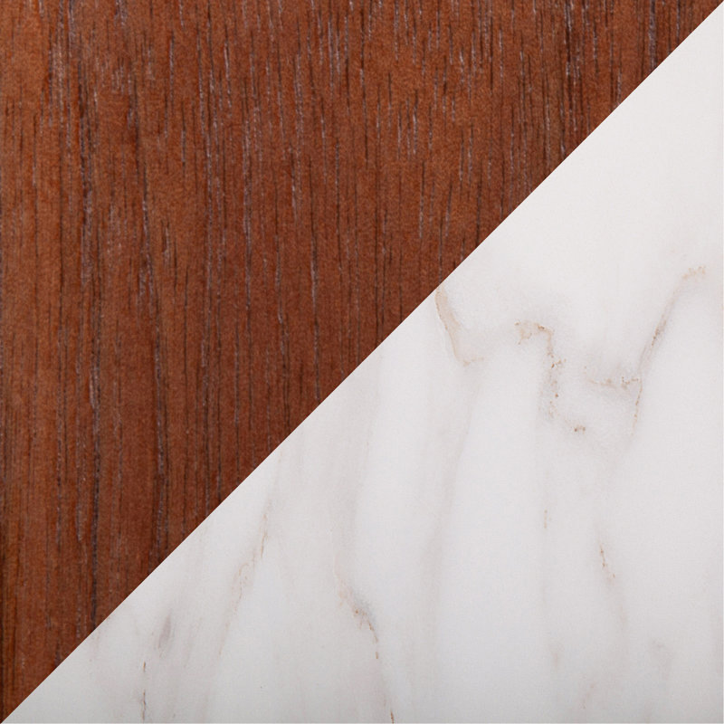 Table de salle à manger en bois de noyer et marbre texturé blanc, Marbre, Blanc