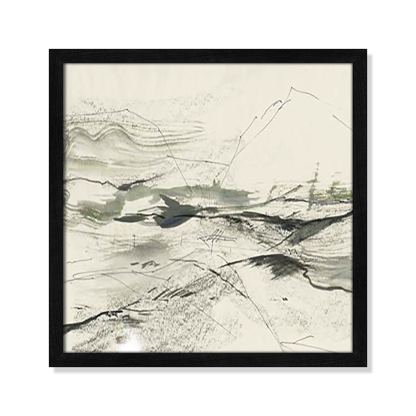 Green Sketches, 17" H x 17" W x 1.25" D, Black Slim Framed