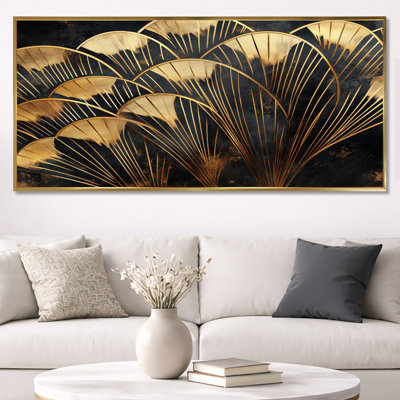 Art Deco Wall Art, Gold Geometric Canvas, Golden Fan Geometry
