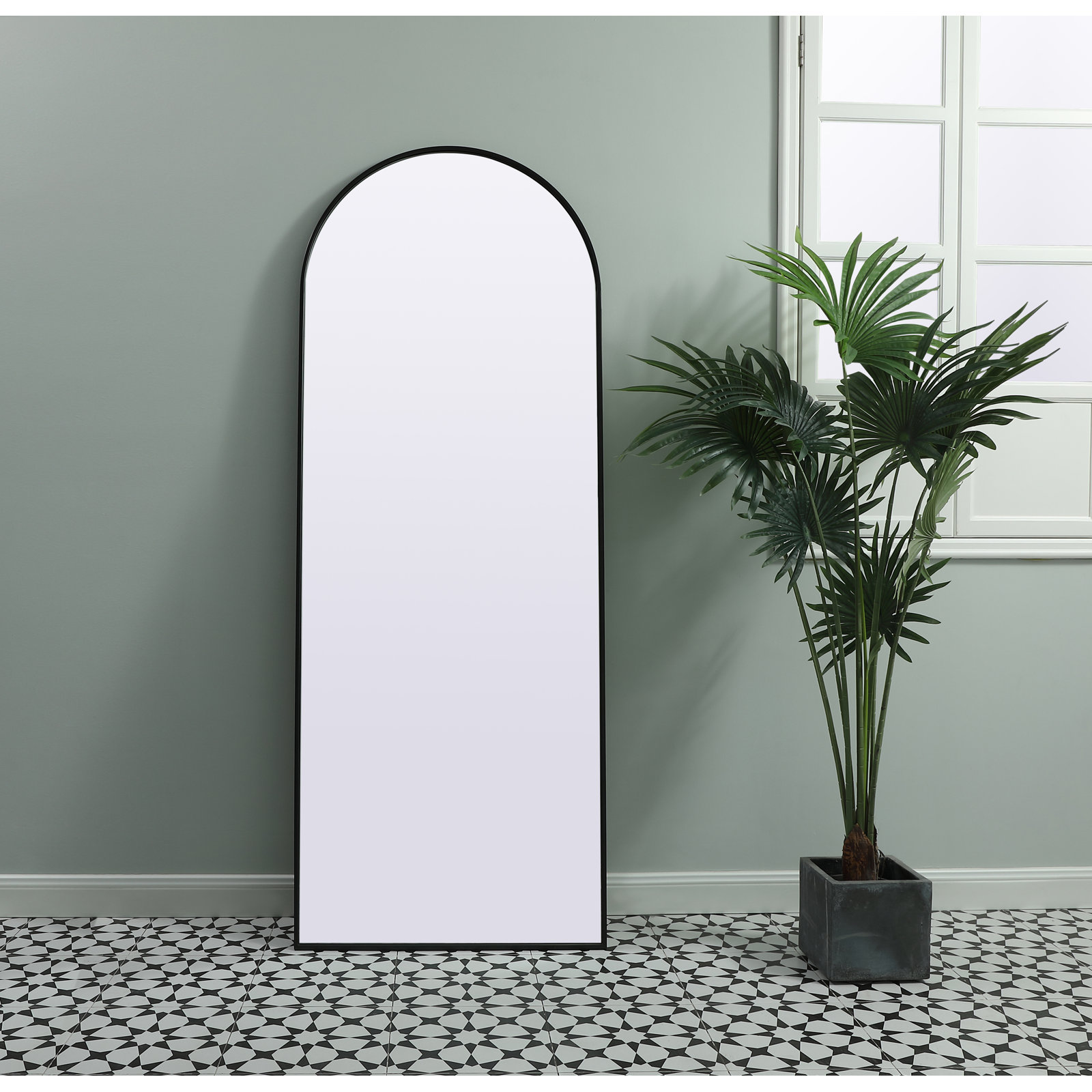 Sabine Metal Arch Wall Mirror, Black, 74" x 28"