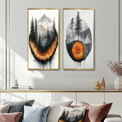 Paysage de montagne blanc pur I - Collection de 2 reproductions de toiles de ferme