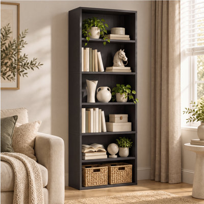 Ensemble de 2 bibliothèques hautes modernes autoportantes, tablette ouverte à 6 niveaux, tablette de rangement en bois pour livres et objets de décoration, salon, chambre, bureau à domicile