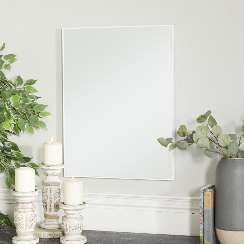  Minimalist wooden wall mirror with thin frame, Blanc, 24 po x 18 po