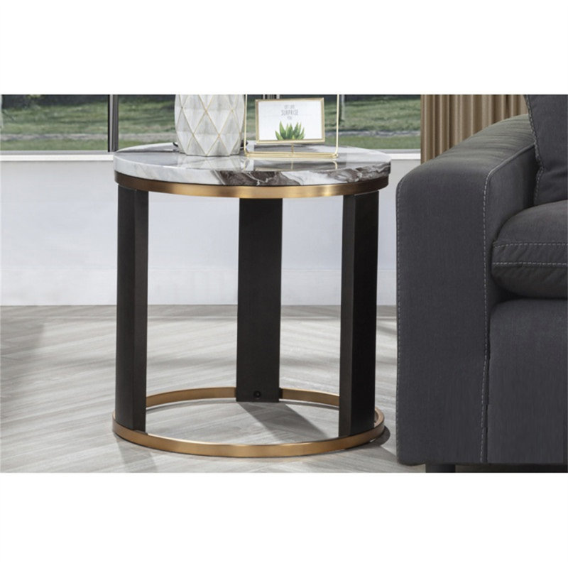 Table de bout ronde en imitation marbre ivoire 24 po (seulement avec la table)