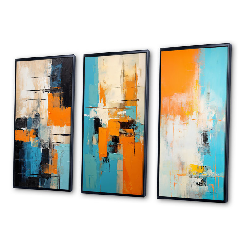«Colorfields Deconstrstruction Minimal Abstract I», ensemble de 3 reproductions, Cadre flottant noir, H 20 po x l 36 po