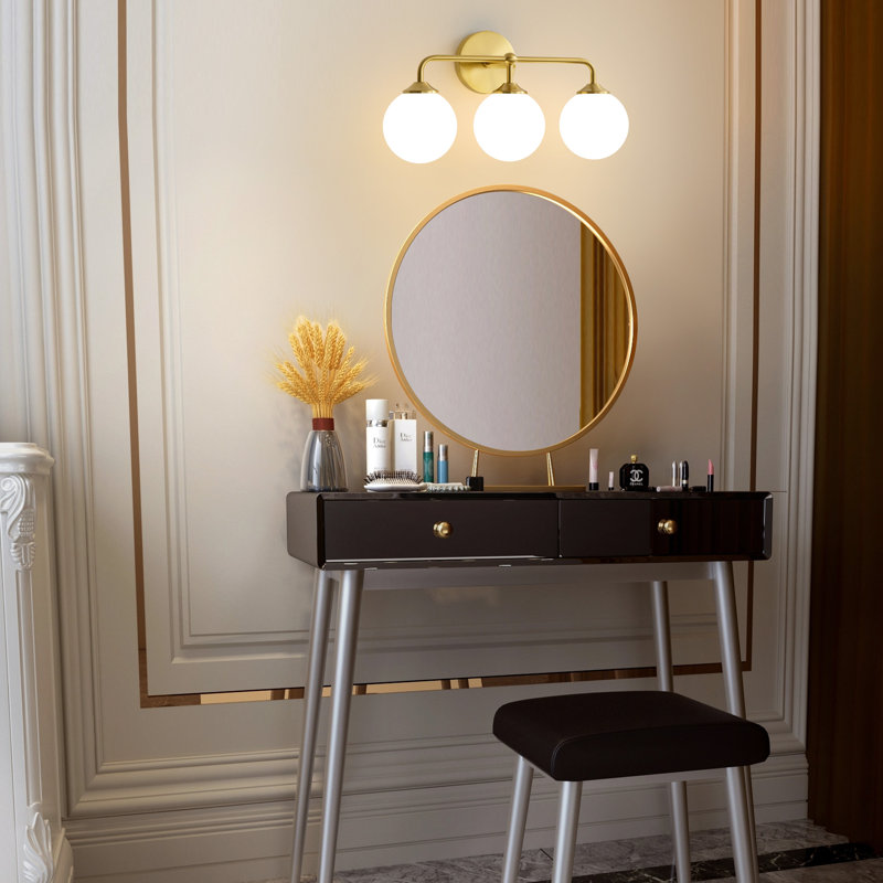 Éclairage de salle de bain à 3 lumières à intensité variable avec abat-jour opale, Doré