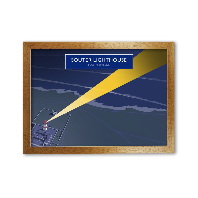 Souter Lighthouse At Night by Richard O'Neill - Single Picture Frame Print, 594 cm H x 814 cm W, Honey Oak