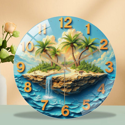 Horloge murale en verre Tropical Island Waterfall - 12 po