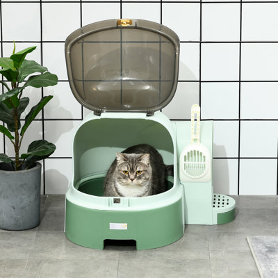 Bac à litière pour chat couvert avec couvercle, plateau inférieur amovible facile à nettoyer, porte d'entrée large pour un mouvement sans effort, sécurité d'apparence de capsule futuriste et assainisseur d'air aux odeurs, petit