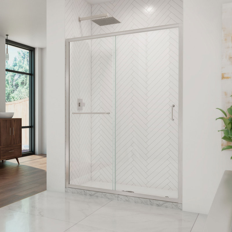 Infinity-Z 60" W x 72" H Single Sliding Frameless Shower Door, Nickel, Frosted