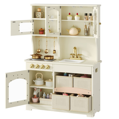 Knoworld Wood Play Kitchen for Kids - Pretend Set with Storage, Stove, Oven, Storage & Accessories, White