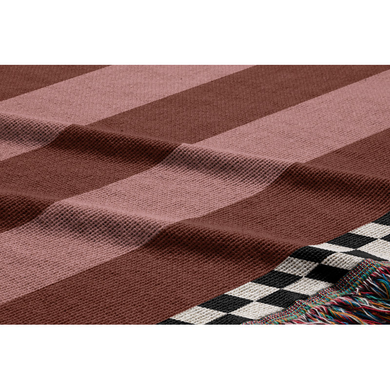 Checkered Border 100% Cotton Woven Blanket, 80" L x 60" W, Pink/Red
