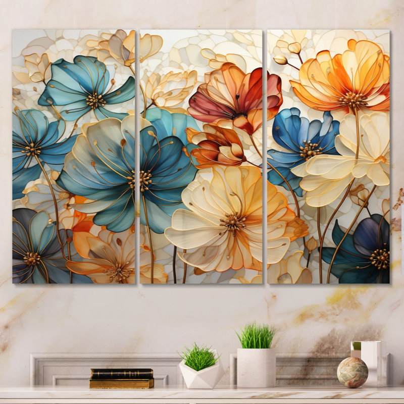 Mosaïque de pétales orange sarcelle 3 pièces