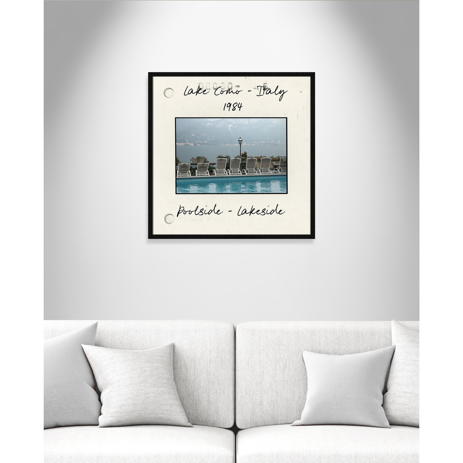 Travel Slide Collection "Lake Como, Italy" Print, Black Single Picture Framed Paper, 27.5" H x 27.5" W x 0.75" D
