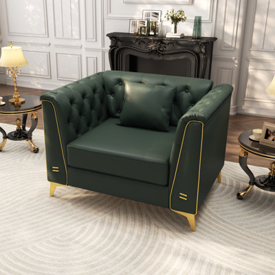 Canapé Chesterfield 1 place modulaire avec coussins capitonnés vert pour salon, appartement