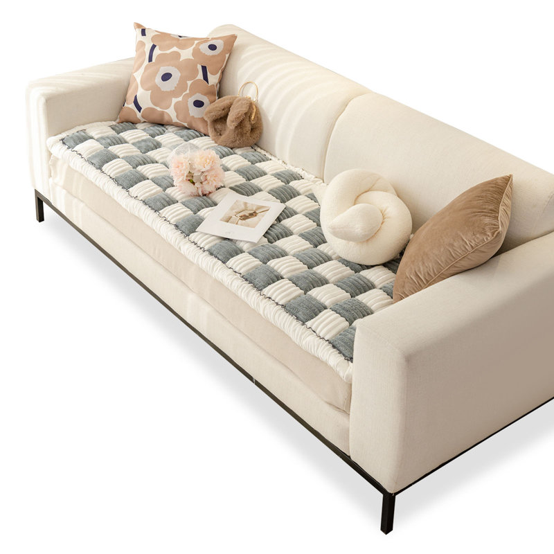 Fun Sofa Cover,Checkered Square Design,Window Seat Cushion, Bed Headboard Cushion, Tatami Mat, 27" H x 82" W, Brown/White