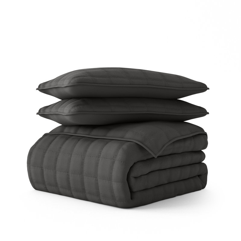 Gray Twin Microfiber Quilted Coverlet Set