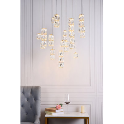 Luminaire suspendu cylindrique à 16 lumières DEL avec accents en cristal Alfee