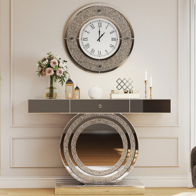 Console en verre à miroir de 47,24 po avec armoire pour le vestibule, meuble télé avec support pour le salon