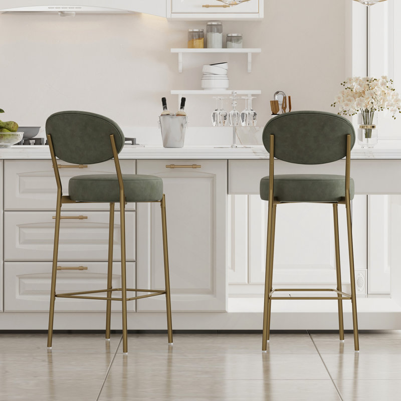 Ensemble de 2 tabourets de bar rembourrés à hauteur de siège de 29 po avec 2 chaises de cuisine rondes en similicuir, Vert