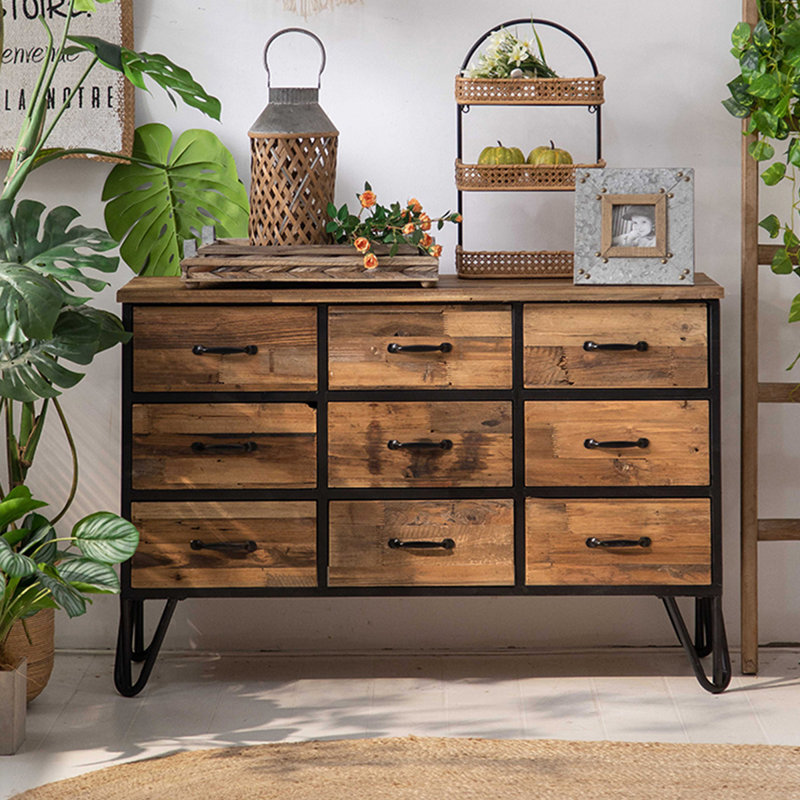Retro Walnut Solid Wood Accent Cabinet