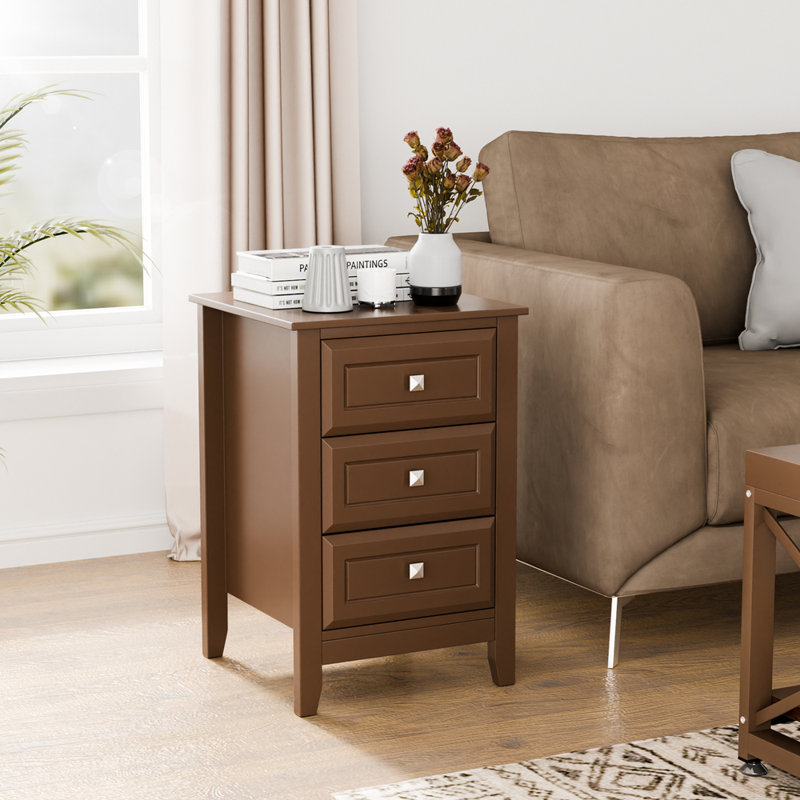 Table de chevet en bois manufacturé Amed, Brown