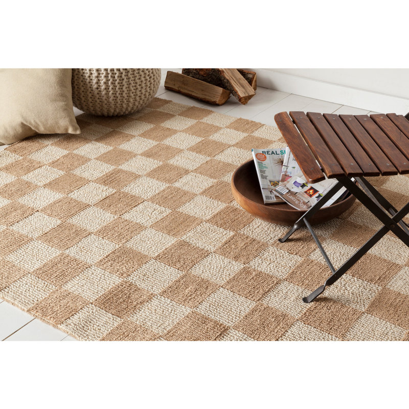 Lee-Abele Handmade Hand-Woven Checkerboard Brown & Tan Indoor Jute & Sisal Rug, Rectangle 5' x 7'6"