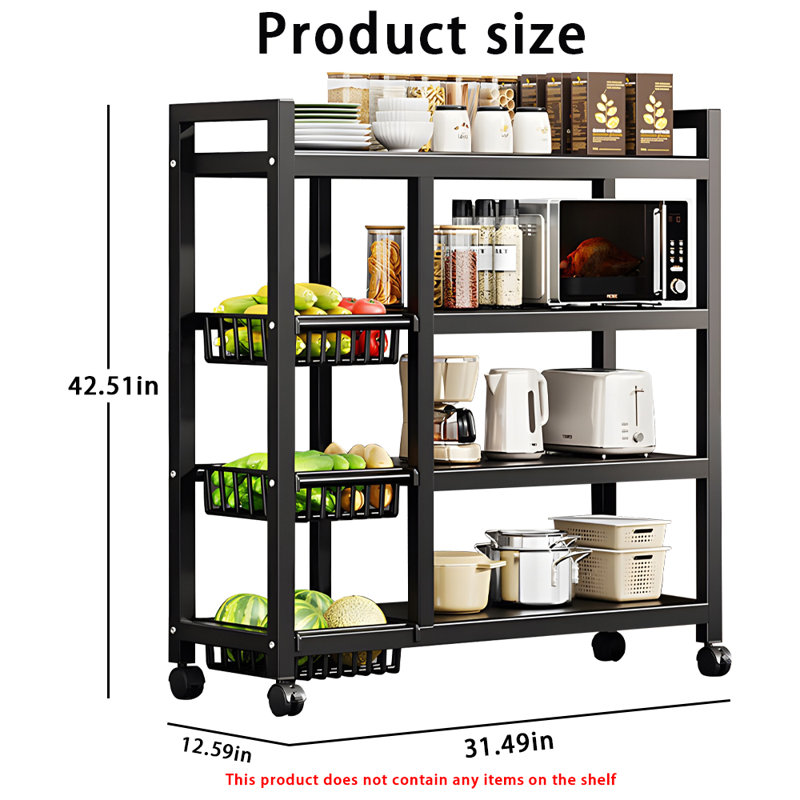 Natyia Stainless Steel Standard Baker's Rack with Microwave Compatibility, 42.51" H x 12.59" W x 31.49" D, Black