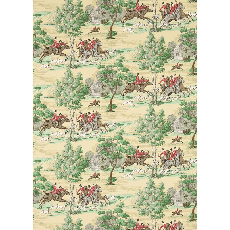 Tally Ho Wallpaper, Evergreen/Crimson
