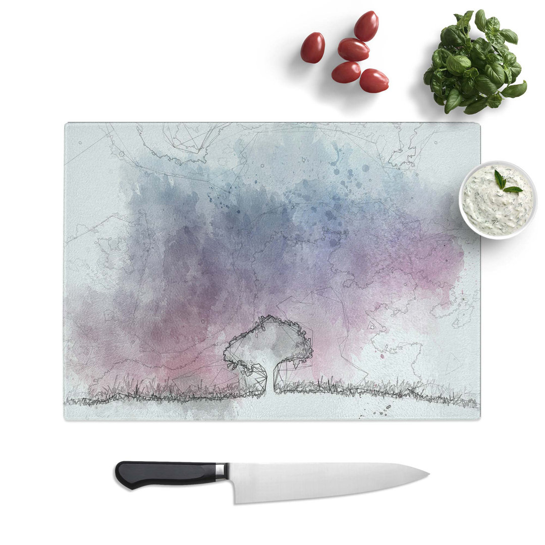 Tempered Glass Tree Under the Cosmos in Abstract Chopping Board