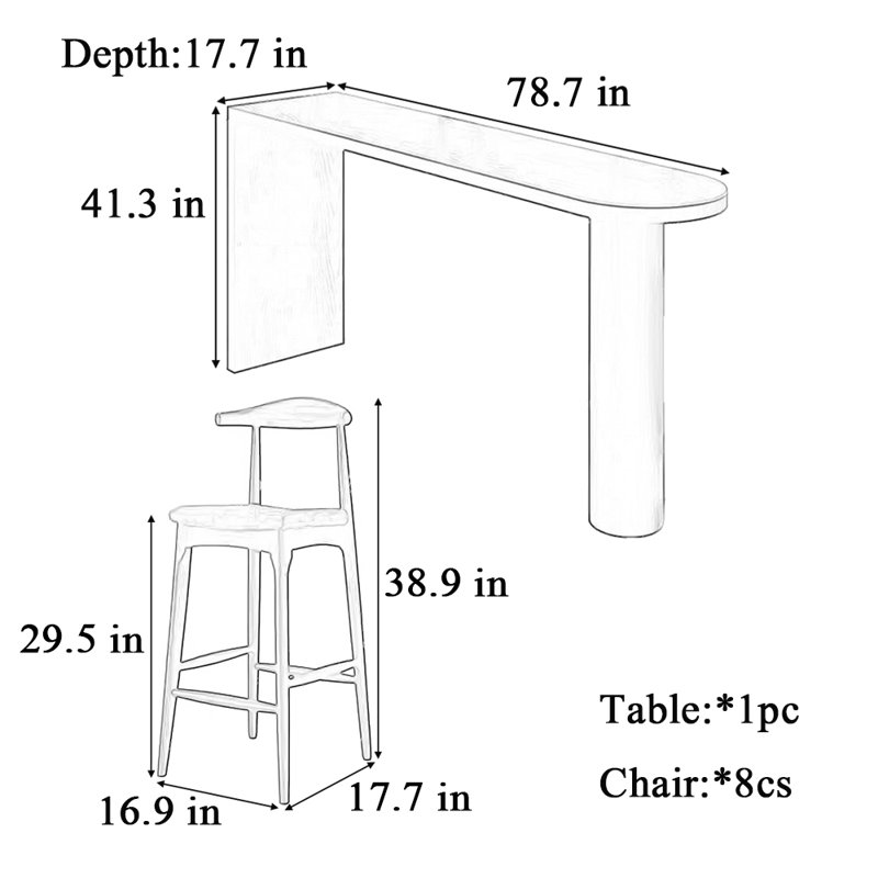 Petite table haute et chaise, H 41,3 po x L 78,7 po x l 17,7 po