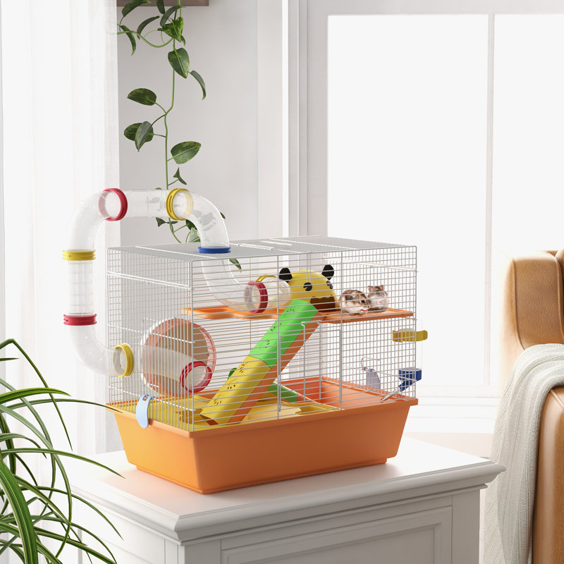 Hamster Cage 3 Tiers Gerbil Cage for Dwarf Hamsters with Tubes Ladder