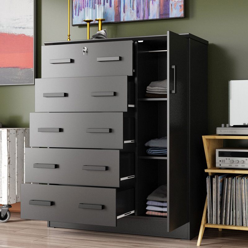 Commode combinée de 56 po de hauteur Odesser, Noir