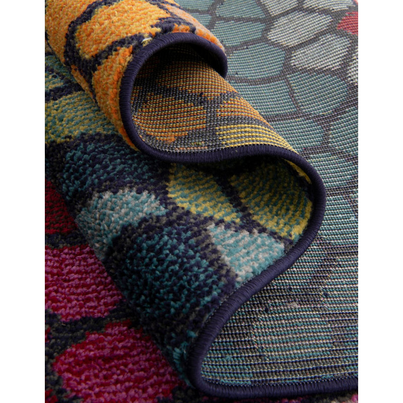 Tapis rose / jaune / bleu Jesusa, Rond 6 pi 1 po