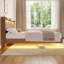 Cadre de lit flottant pleine grandeur avec rangement, station de recharge et lumières DEL, cadre de lit en bois cannelé avec tête de lit de rangement pour chambre à coucher, aucun sommier requis-1153541234