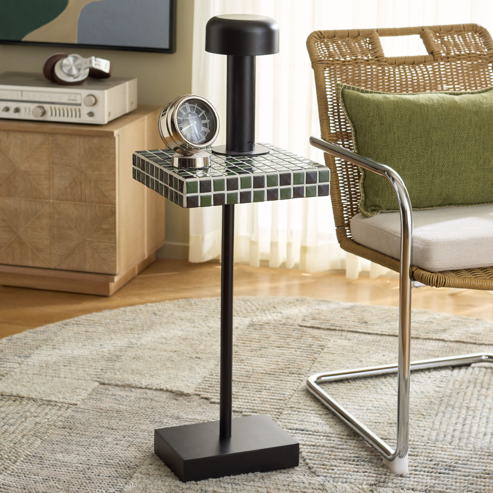 Baela 13" End Table, Dark Green/Black