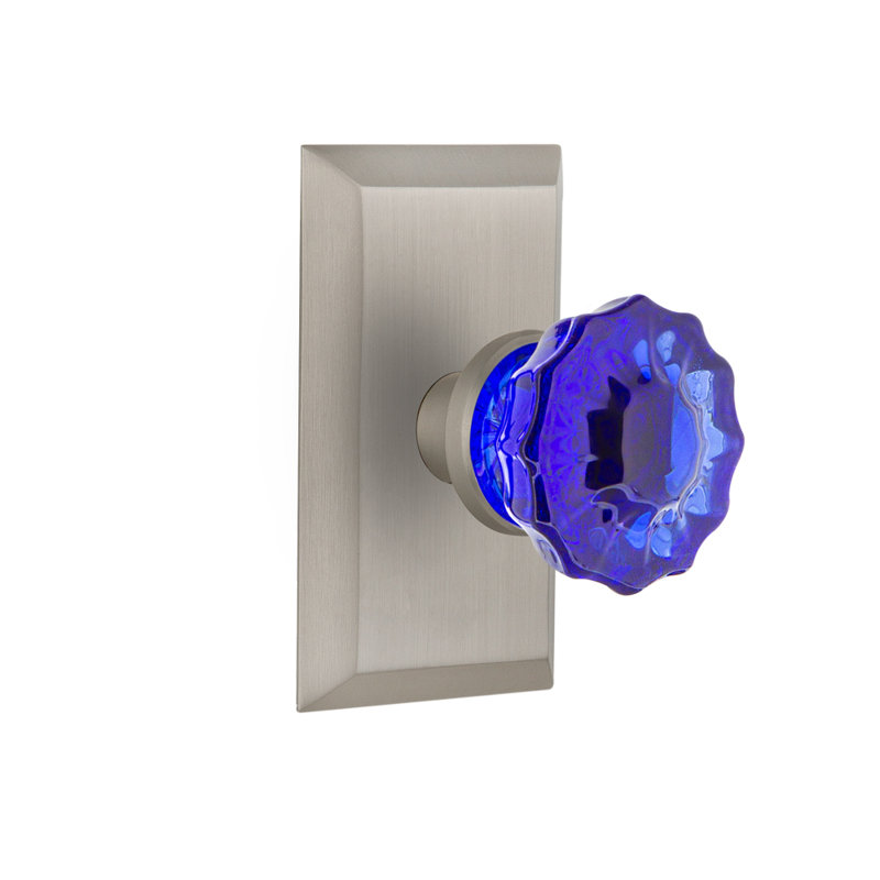 Plaque Studio avec bouton de porte en cristal cobalt, Nickel satiné