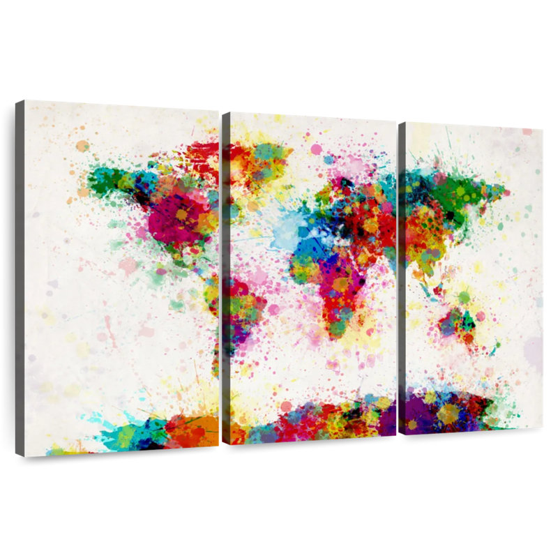 Éclaboussures de peinture sur la carte du monde Aliaz III, H 32 po x l 50 po